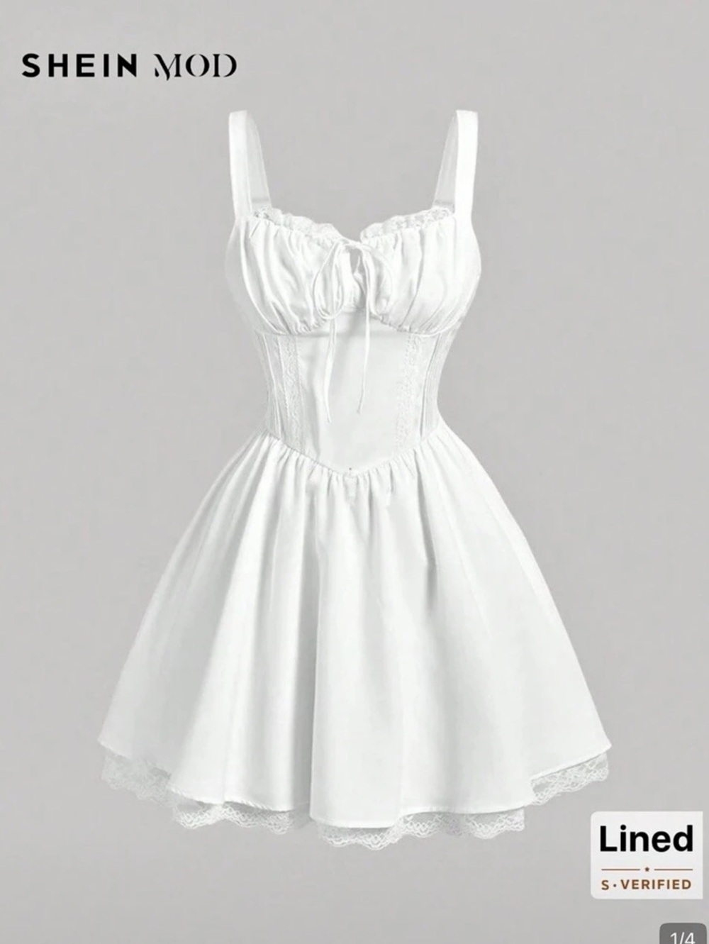 SHEIN MOD White Lace Trim Corset Mini Dress